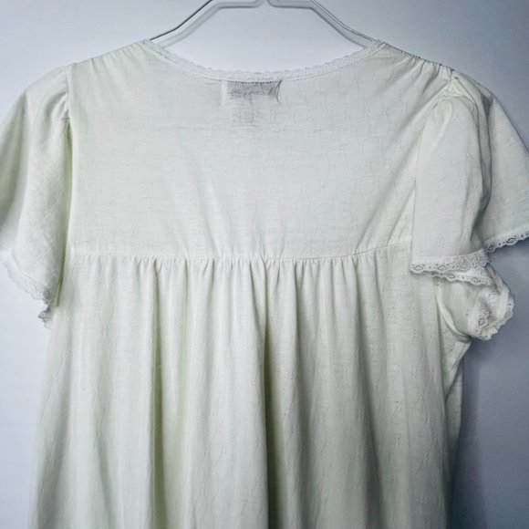 Miss Elaine Classics Nightgown Med Light Mint Knit Short Sleeve Lace Embroidered - Picture 11 of 14